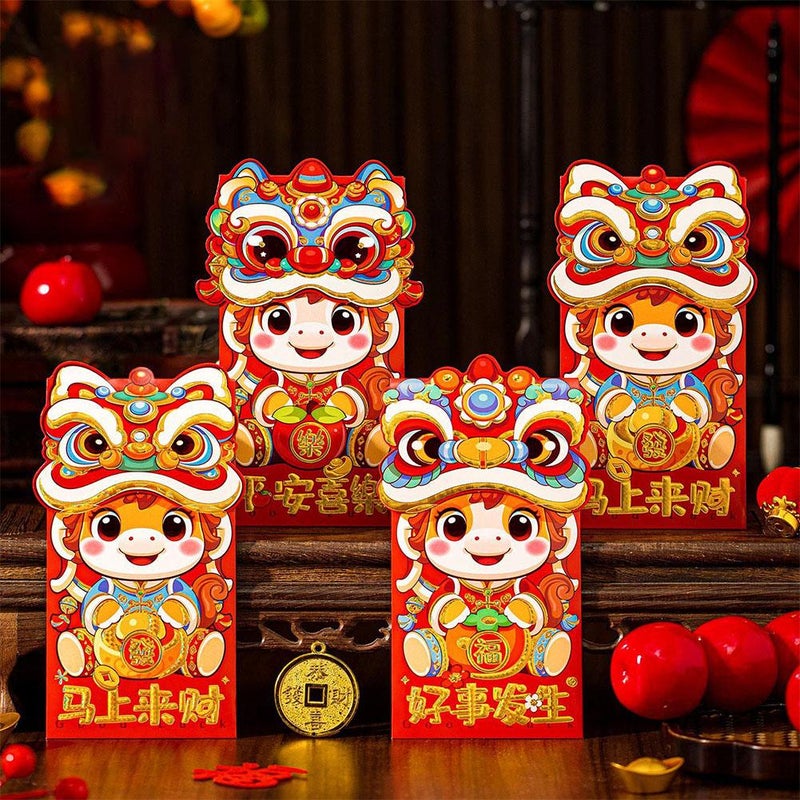 12 Pcs Chinese New Year Red Envelopes,Lucky Horse Hong Bao Red Pocket Envelope for Money,Large Lucky Cash Money Envelopes Spring Festival Birthday Weddings Party - Image 4